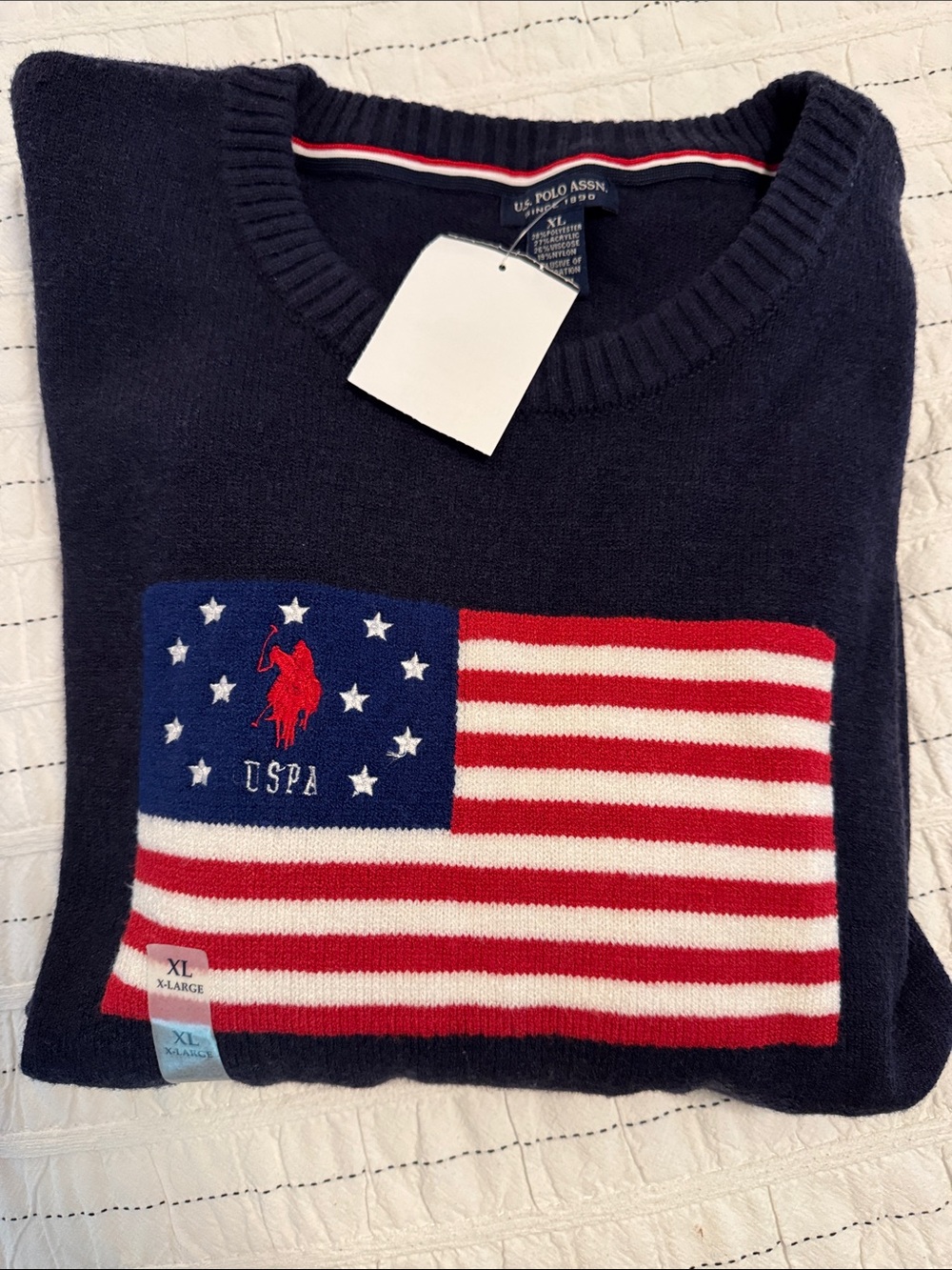 USPA Navy Crewneck Sweater with Flag Motif